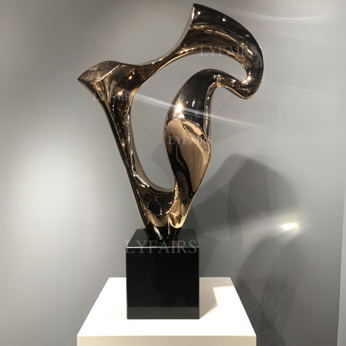 Luxurious Abstract Polished Stainless Steel Gold-Plated Sculpture