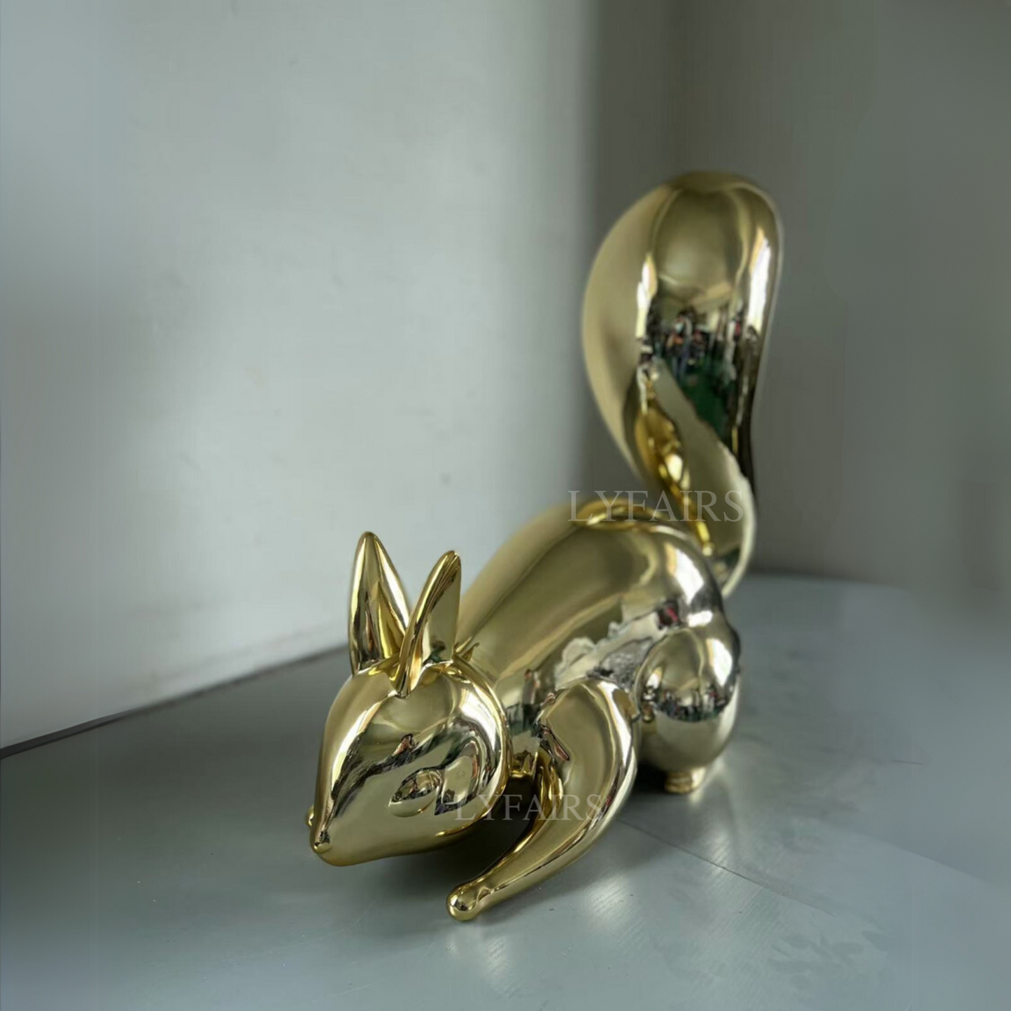 Golden Cast Aluminum Squirrel Art Sculpture