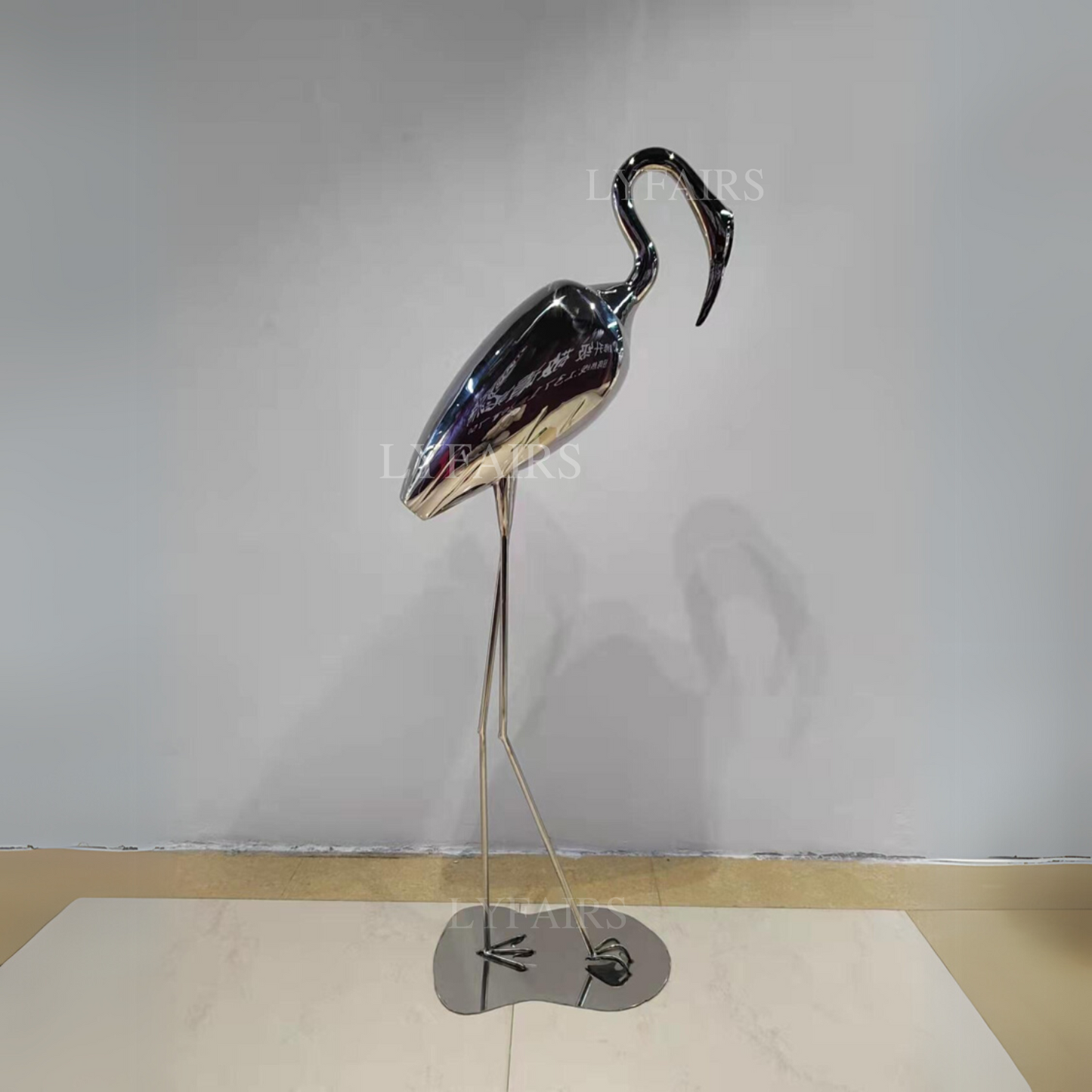 Artistic Stainless Steel Standing Crane Sculpture