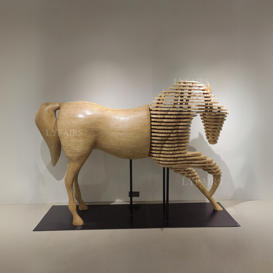 Modern Segmented Wooden Horse Sculpture