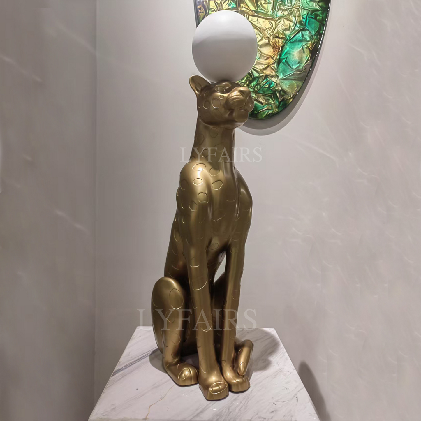 Golden Cheetah Sitting Sculpture