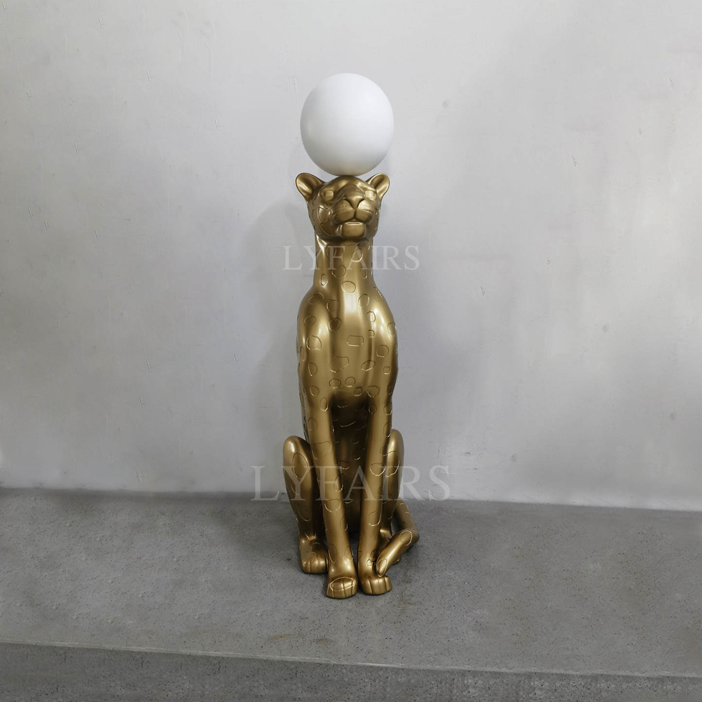 Golden Cheetah Sitting Sculpture