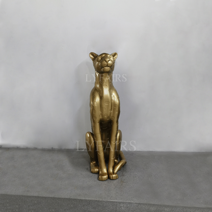 Golden Cheetah Sitting Sculpture