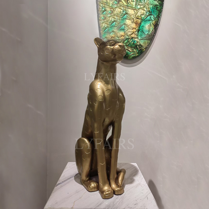 Golden Cheetah Sitting Sculpture