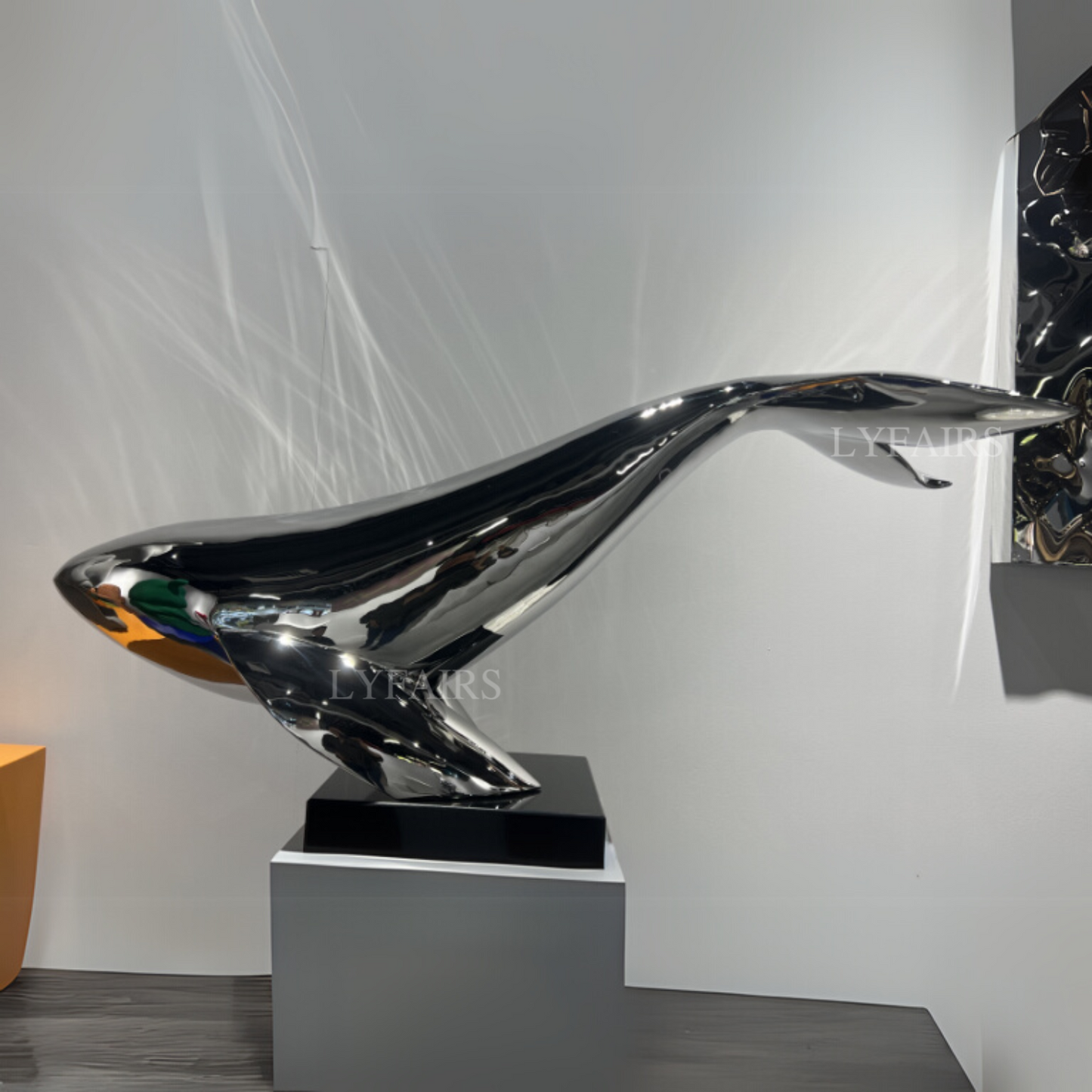 Elegant Swimming Whale Stainless Steel Sculpture