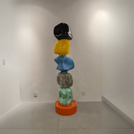 Contemporary Stacked Stone Sculpture with Vibrant Hues