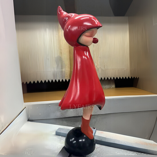 Adorable Red Hooded Sculpture on Black Base with Glossy Finish