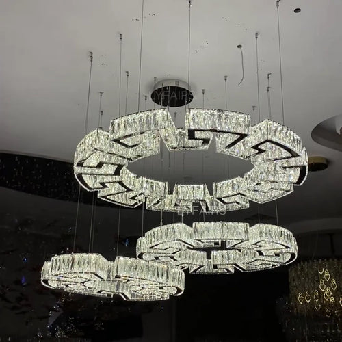 Modern Round Gear/Rectangular Mazes Crystal Chandelier for Low-ceiling