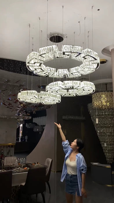 Modern Round Gear/Rectangular Mazes Crystal Chandelier for Low-ceiling