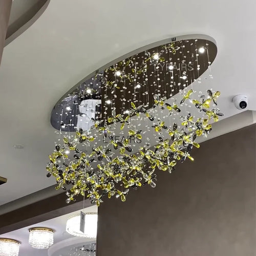 Modern Floating Floral Crystal Chandelier for Low-ceiling