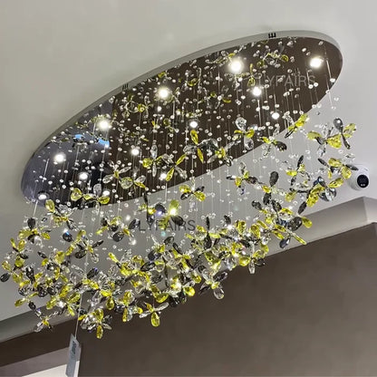 Modern Floating Floral Crystal Chandelier for Low-ceiling