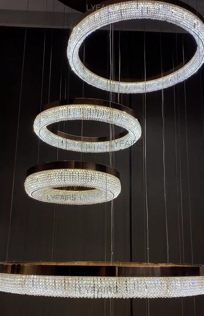 Modern Minimalist Rings Round/Oval Crystal Chandelier for High/Low-ceiling