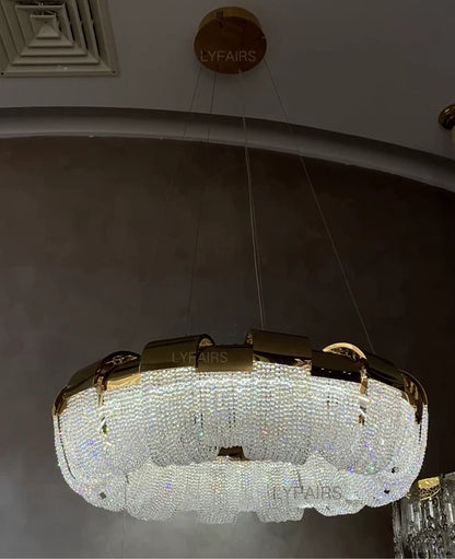 Modern Round Donut Crystal Chandelier for Low-ceiling