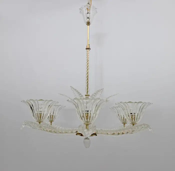 Vintage Italian 6-Arm Glass Chandelier for Low-ceiling/Bedroom/Dining Room