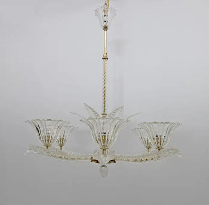 Vintage Italian 6-Arm Glass Chandelier for Low-ceiling/Bedroom/Dining Room