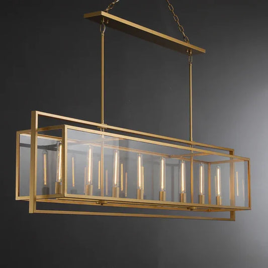 Modern Linear Steel Glass Lampshade Chandelier for Dining Room/Kitchen Island