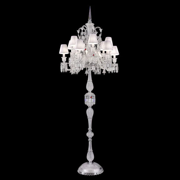 Luxury Classical Candle Light Crystal Floor Lamp with Fabric Shade