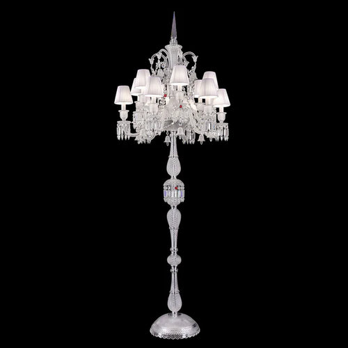 Luxury Classical Candle Light Crystal Floor Lamp with Fabric Shade