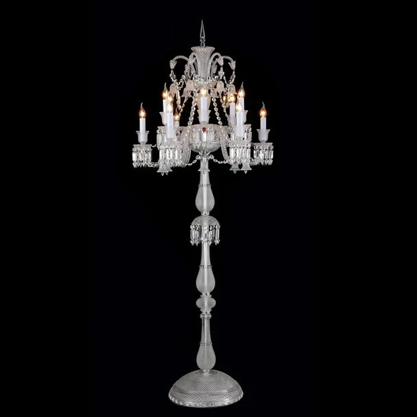 Luxury Classical Candle Light Crystal Floor Lamp with Fabric Shade