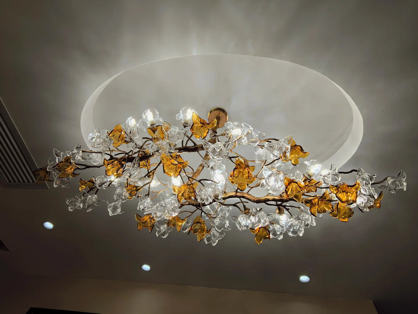 Designer Recommended Art Design Brass Branches Flower Glass Chandelier for Living Room/Dining Room/Kitchen Island