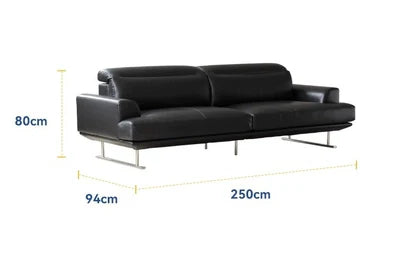 Vintage Simple 3/4/5 Seater Black Leather Straight Sofa