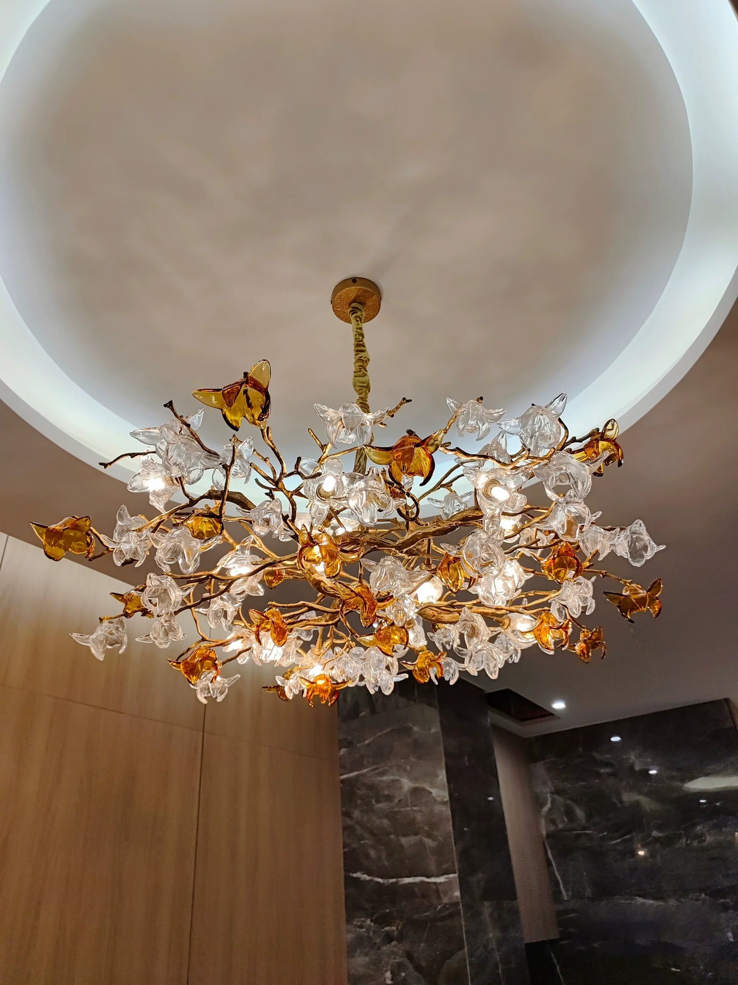 Designer Recommended Art Design Brass Branches Flower Glass Chandelier for Living Room/Dining Room/Kitchen Island