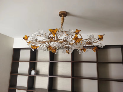 Designer Recommended Art Design Brass Branches Flower Glass Chandelier for Living Room/Dining Room/Kitchen Island