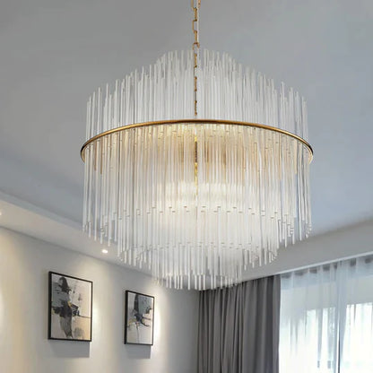 Light Luxury Tiered Crystal Rod Pendant Chandelier for Living/Dining Room