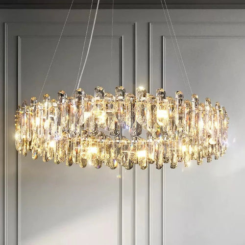 Ice Clear Round and Long Crystal Chandelier For Living Room Ceiling Lamp for Dining / Bedroom Hallway Light
