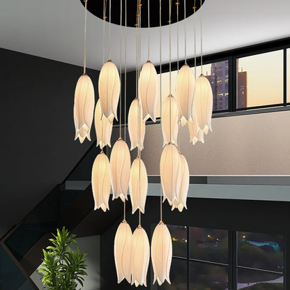 2023 New Arrival Elegant White Tulip Flower Chandelier For Foyer/ Staircase