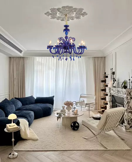 Nordic Klein Blue Candle Crystal Chandelier for Living Room/Bedroom