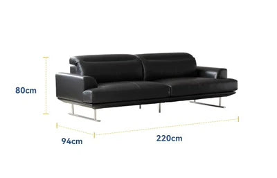 Vintage Simple 3/4/5 Seater Black Leather Straight Sofa