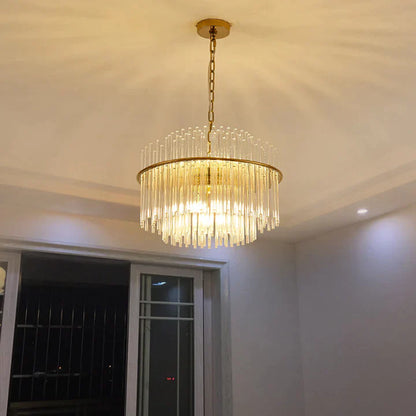 Light Luxury Tiered Crystal Rod Pendant Chandelier for Living/Dining Room