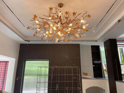 Designer Recommended Art Design Brass Branches Flower Glass Chandelier for Living Room/Dining Room/Kitchen Island