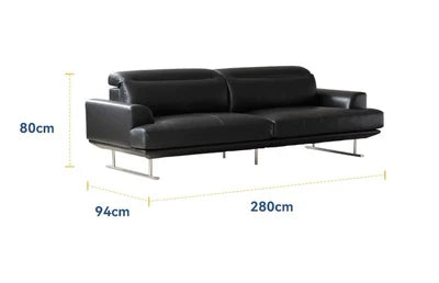 Vintage Simple 3/4/5 Seater Black Leather Straight Sofa