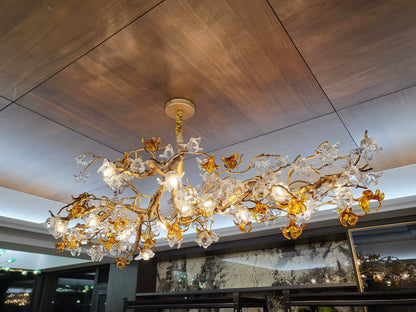 Designer Recommended Art Design Brass Branches Flower Glass Chandelier for Living Room/Dining Room/Kitchen Island