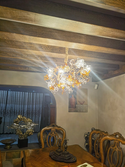 Designer Recommended Art Design Brass Branches Flower Glass Chandelier for Living Room/Dining Room/Kitchen Island