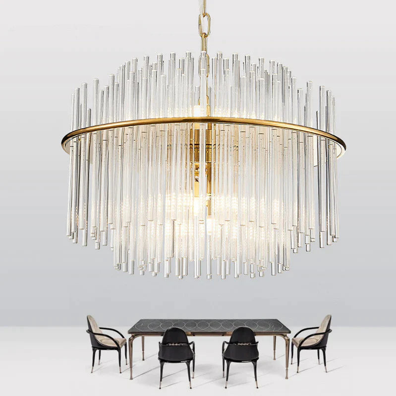 Light Luxury Tiered Crystal Rod Pendant Chandelier for Living/Dining Room