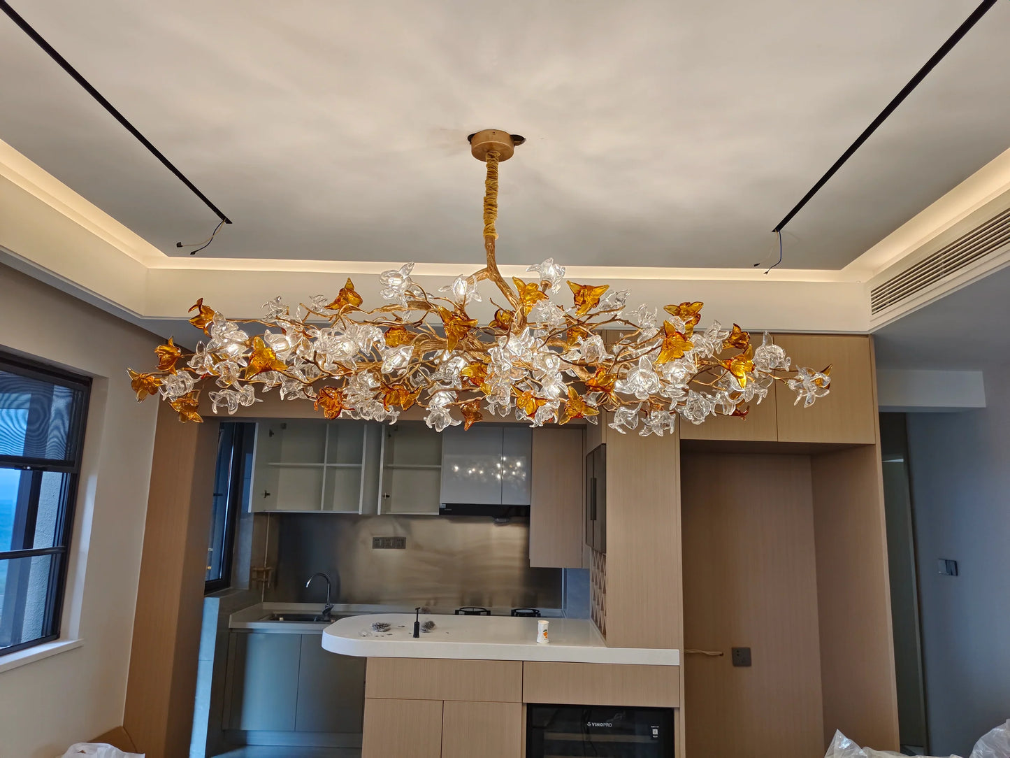 Designer Recommended Art Design Brass Branches Flower Glass Chandelier for Living Room/Dining Room/Kitchen Island