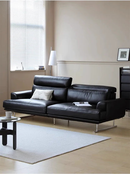 Vintage Simple 3/4/5 Seater Black Leather Straight Sofa