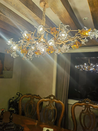 Designer Recommended Art Design Brass Branches Flower Glass Chandelier for Living Room/Dining Room/Kitchen Island