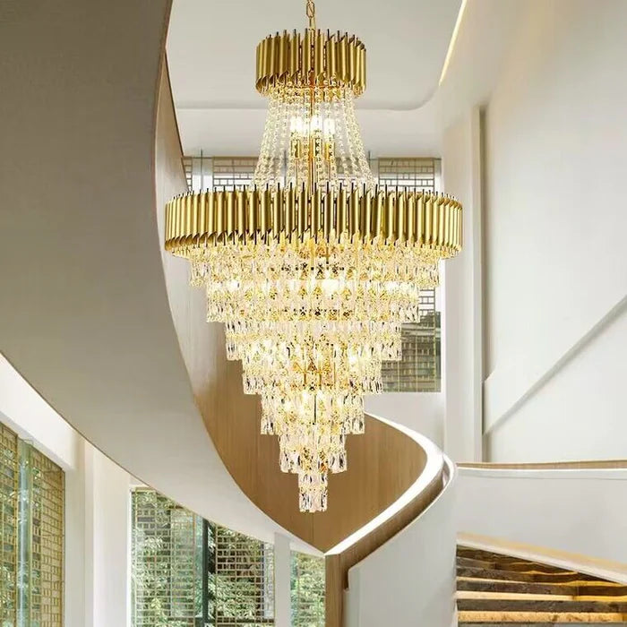 Extra Large Modern Multi-layers Gold/Black Light Luxury Crystal Chandelier for Foyer/High-ceiling