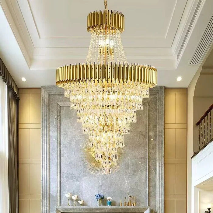 Extra Large Modern Multi-layers Gold/Black Light Luxury Crystal Chandelier for Foyer/High-ceiling