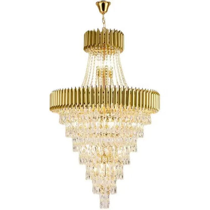 Extra Large Modern Multi-layers Gold/Black Light Luxury Crystal Chandelier for Foyer/High-ceiling