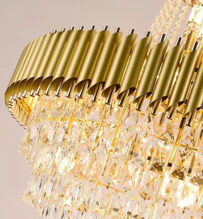 Extra Large Modern Multi-layers Gold/Black Light Luxury Crystal Chandelier for Foyer/High-ceiling