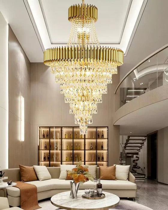 Extra Large Modern Multi-layers Gold/Black Light Luxury Crystal Chandelier for Foyer/High-ceiling