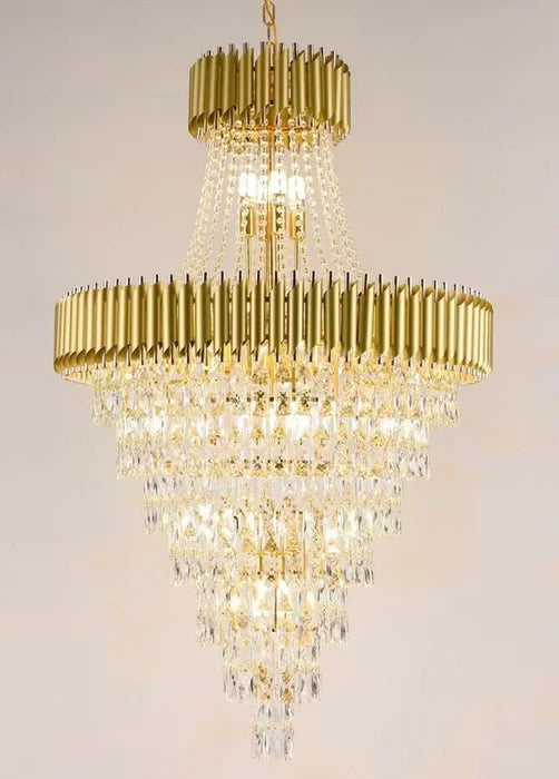 Extra Large Modern Multi-layers Gold/Black Light Luxury Crystal Chandelier for Foyer/High-ceiling