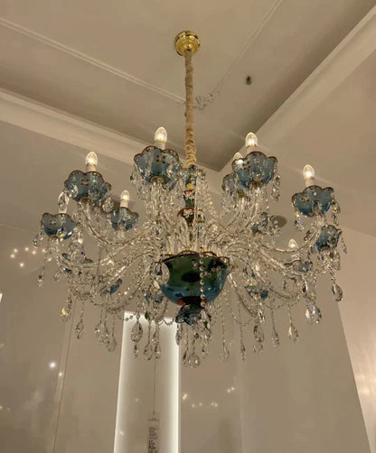 French Romantic Blue Crystal Designer Chandelier Modern Art Candle Branch Light Fixture for Bedroom/Living Room/Dining Room