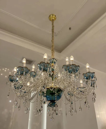 French Romantic Blue Crystal Designer Chandelier Modern Art Candle Branch Light Fixture for Bedroom/Living Room/Dining Room