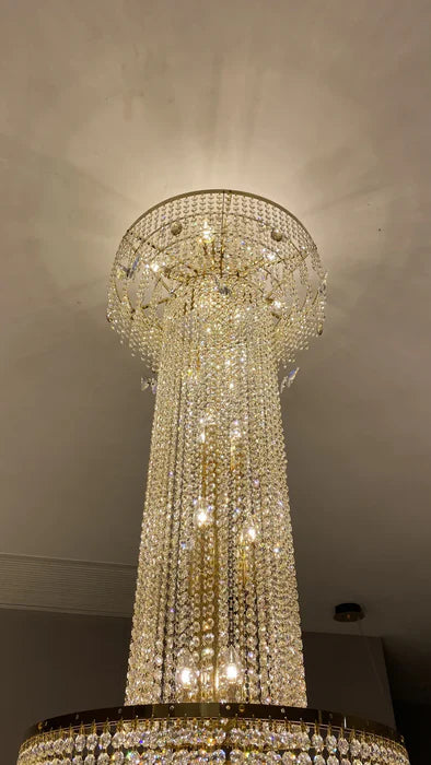 European-style Oversized Luxury Tiered Crystal Chandelier in Gold Finish Art Butterfly Crystal Decorative Light Fixture for Foyer/Staircase